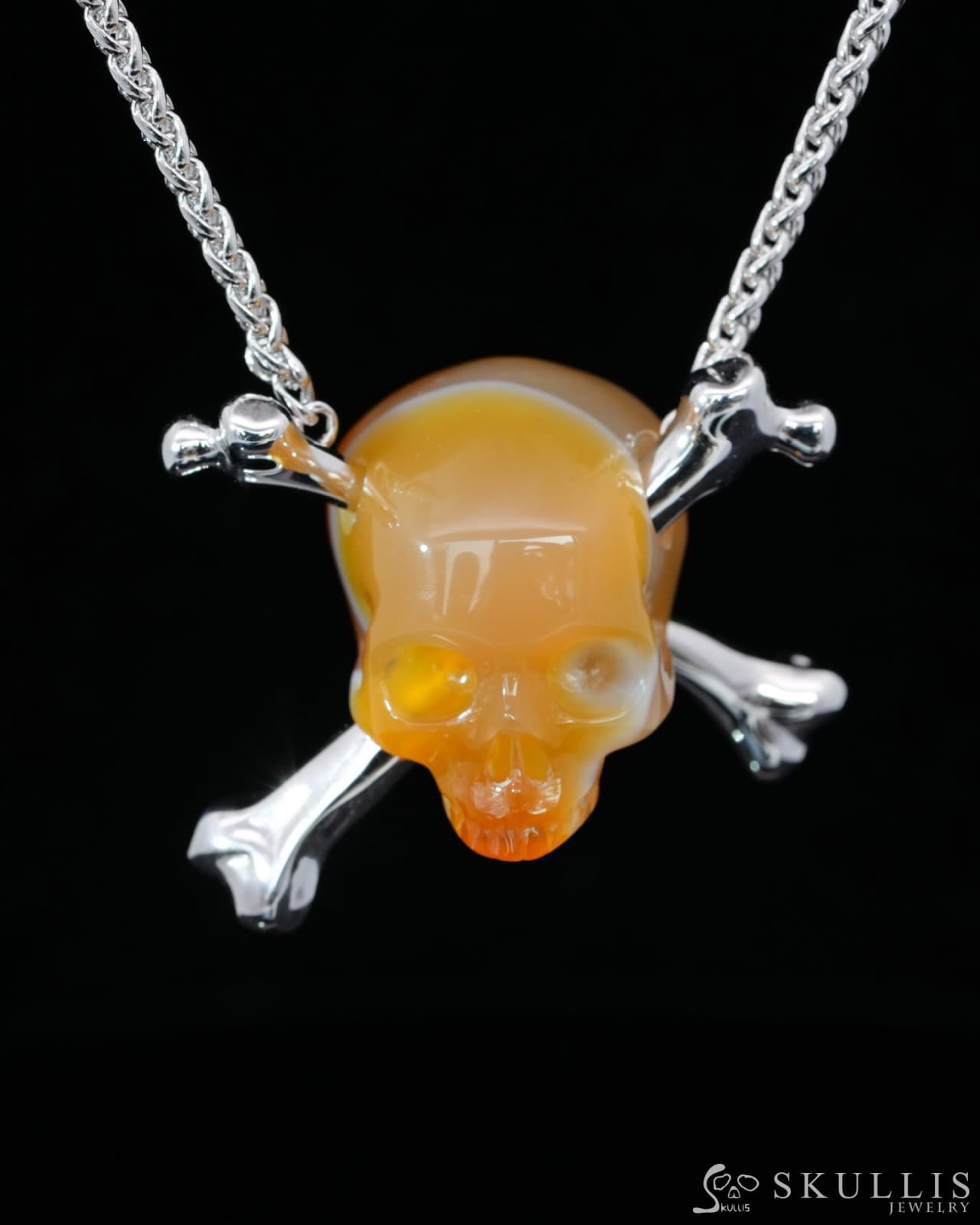 Gem Skull Pendant Necklace of Agate Carved Skull with 925 Sterling Silver-9500199 Skull Pendants