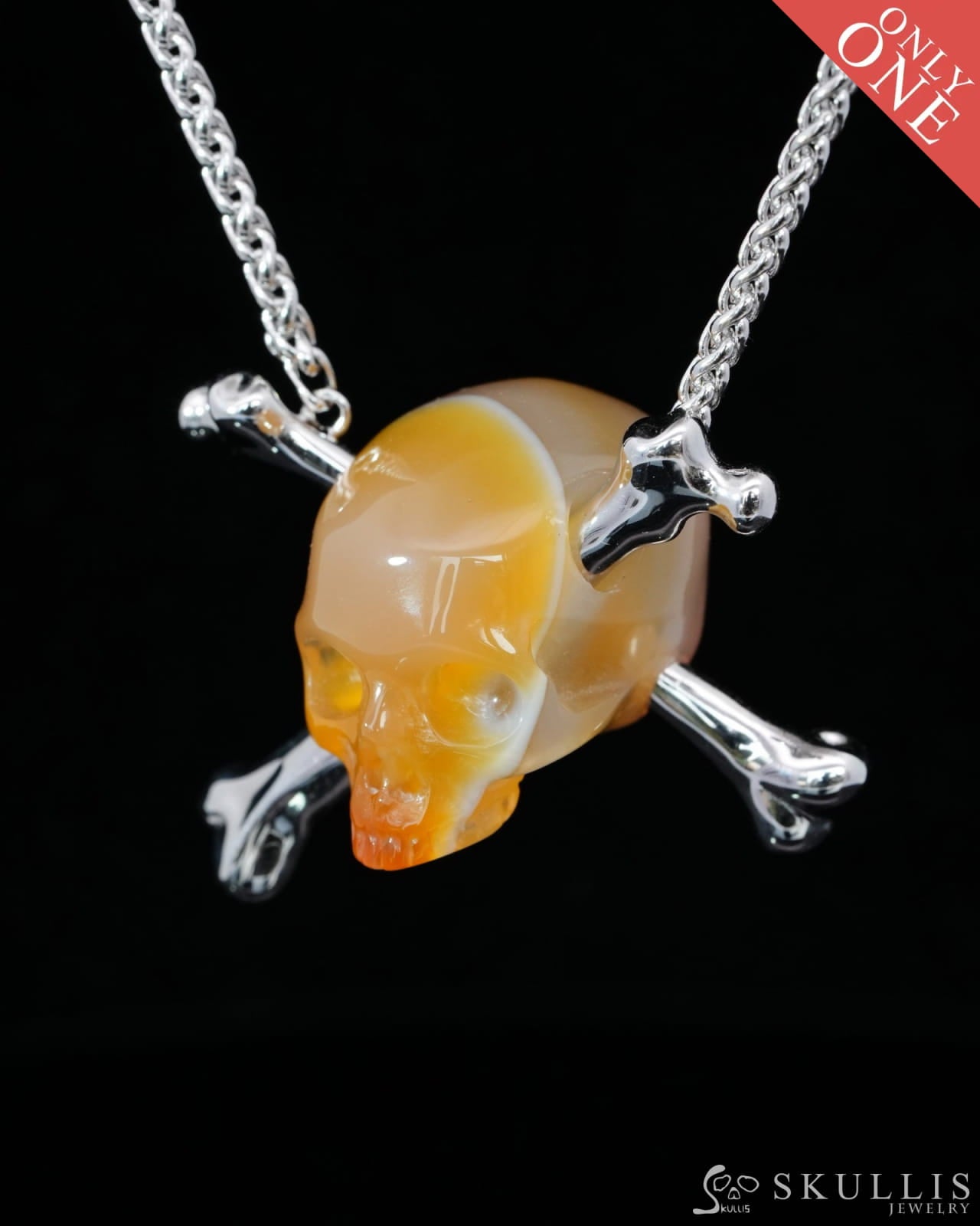 Gem Skull Pendant Necklace of Agate Carved Skull with 925 Sterling Silver-9500199 Skull Pendants
