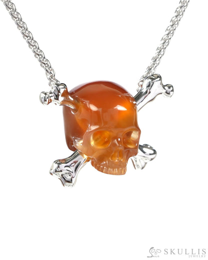 Gem Skull Pendant Necklace of Carnelian Carved Skull with 925 Sterling Silver-9500324 Skull Pendants