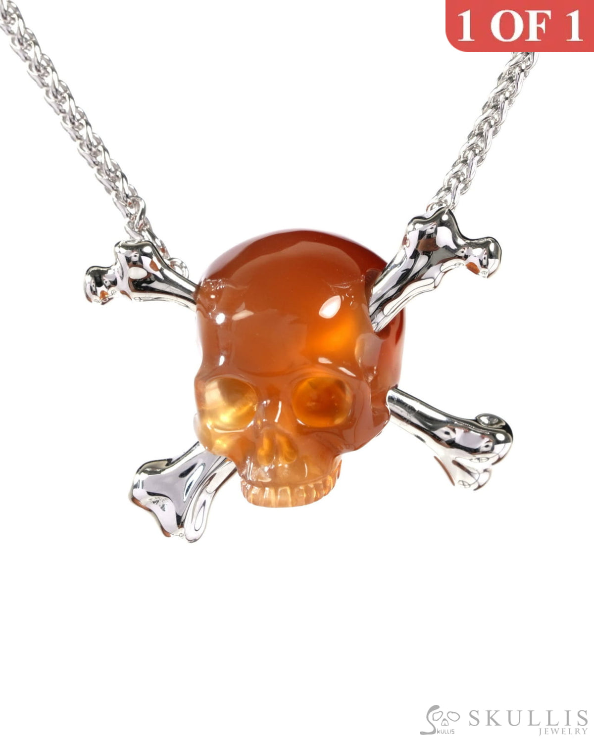 Gem Skull Pendant Necklace of Carnelian Carved Skull with 925 Sterling Silver-9500324 Skull Pendants
