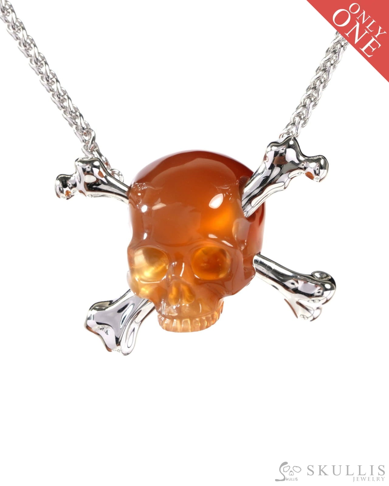 Gem Skull Pendant Necklace of Carnelian Carved Skull with 925 Sterling Silver-9500324 Skull Pendants