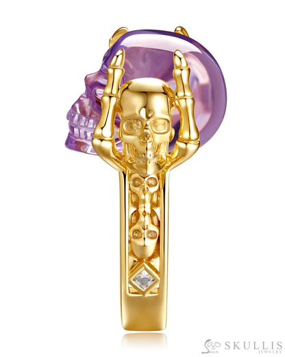 Gem Skull Ring of Amethyst Carved Skull Skull Rings