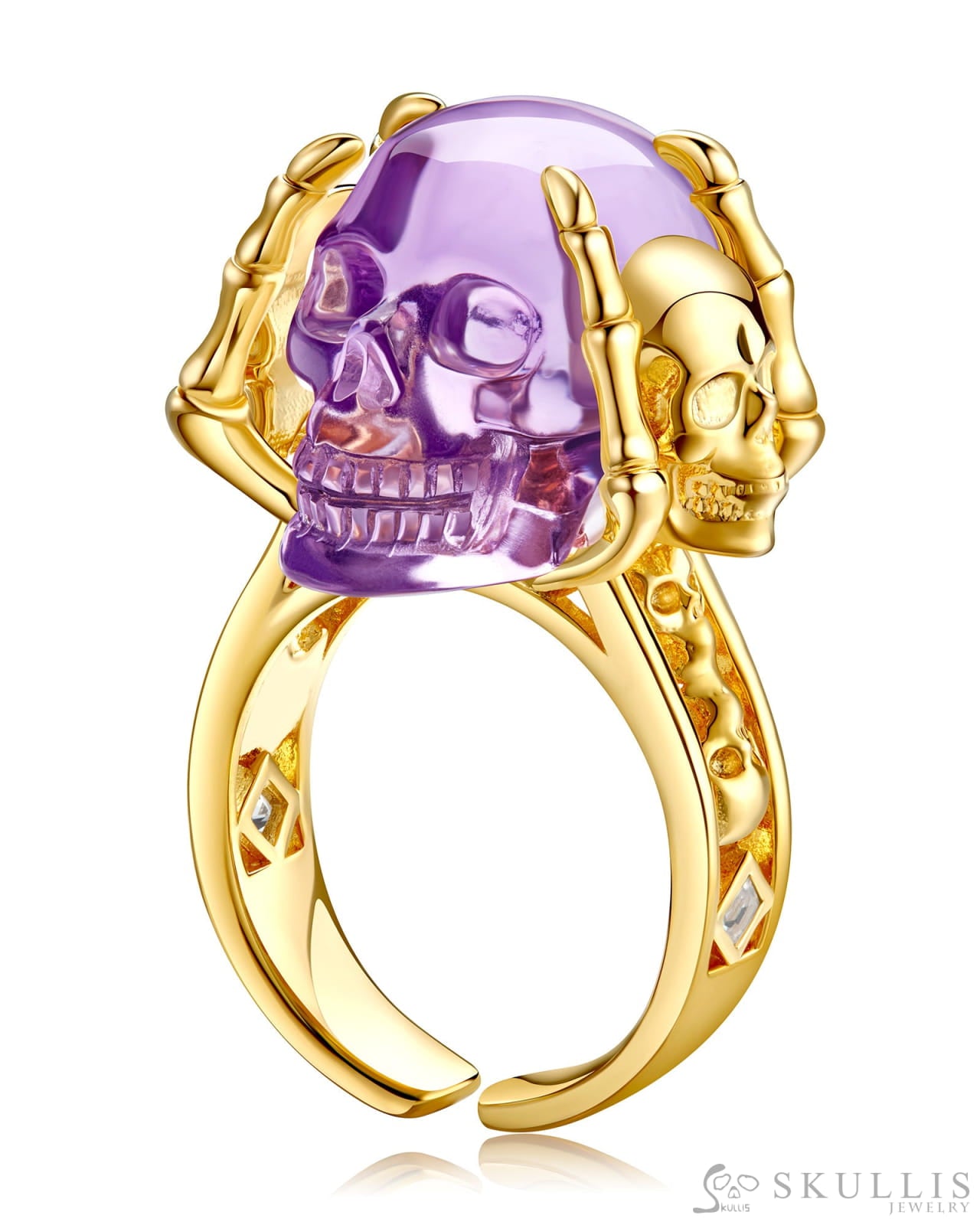 Gem Skull Ring of Amethyst Carved Skull Skull Rings