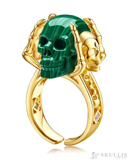 Gem Skull Ring of Malachite Carved Skull Skull Rings