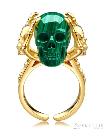Gem Skull Ring of Malachite Carved Skull Skull Rings