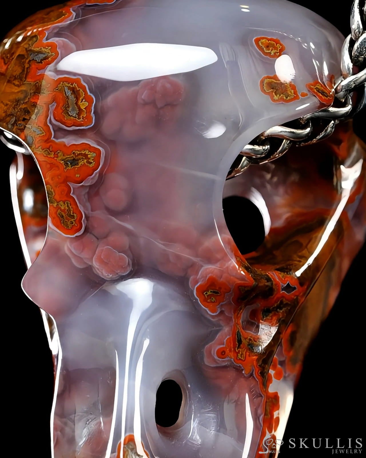 Gem Raven Skull Pendant Necklace of Empire Red Agate Crystal Raven Pendant - ZR19500388 Skull Pendants