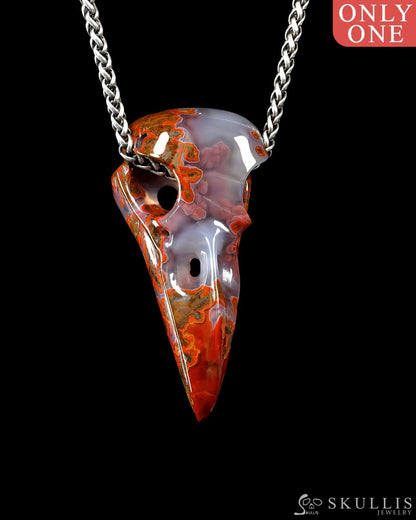 Gem Raven Skull Pendant Necklace of Empire Red Agate Crystal Raven Pendant - ZR19500388 Skull Pendants