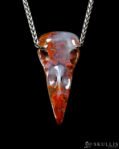 Gem Raven Skull Pendant Necklace of Empire Red Agate Crystal Raven Pendant - ZR19500388 Skull Pendants