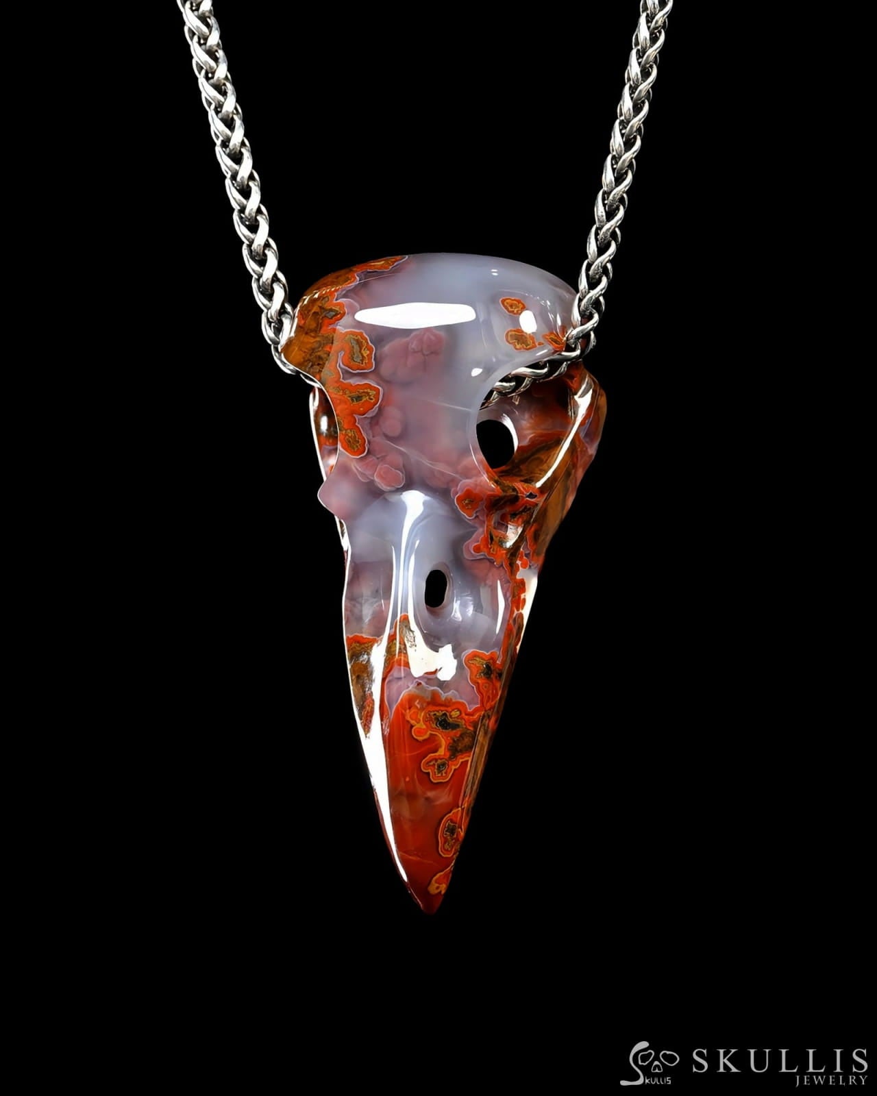 Gem Raven Skull Pendant Necklace of Empire Red Agate Crystal Raven Pendant - ZR19500388 Skull Pendants