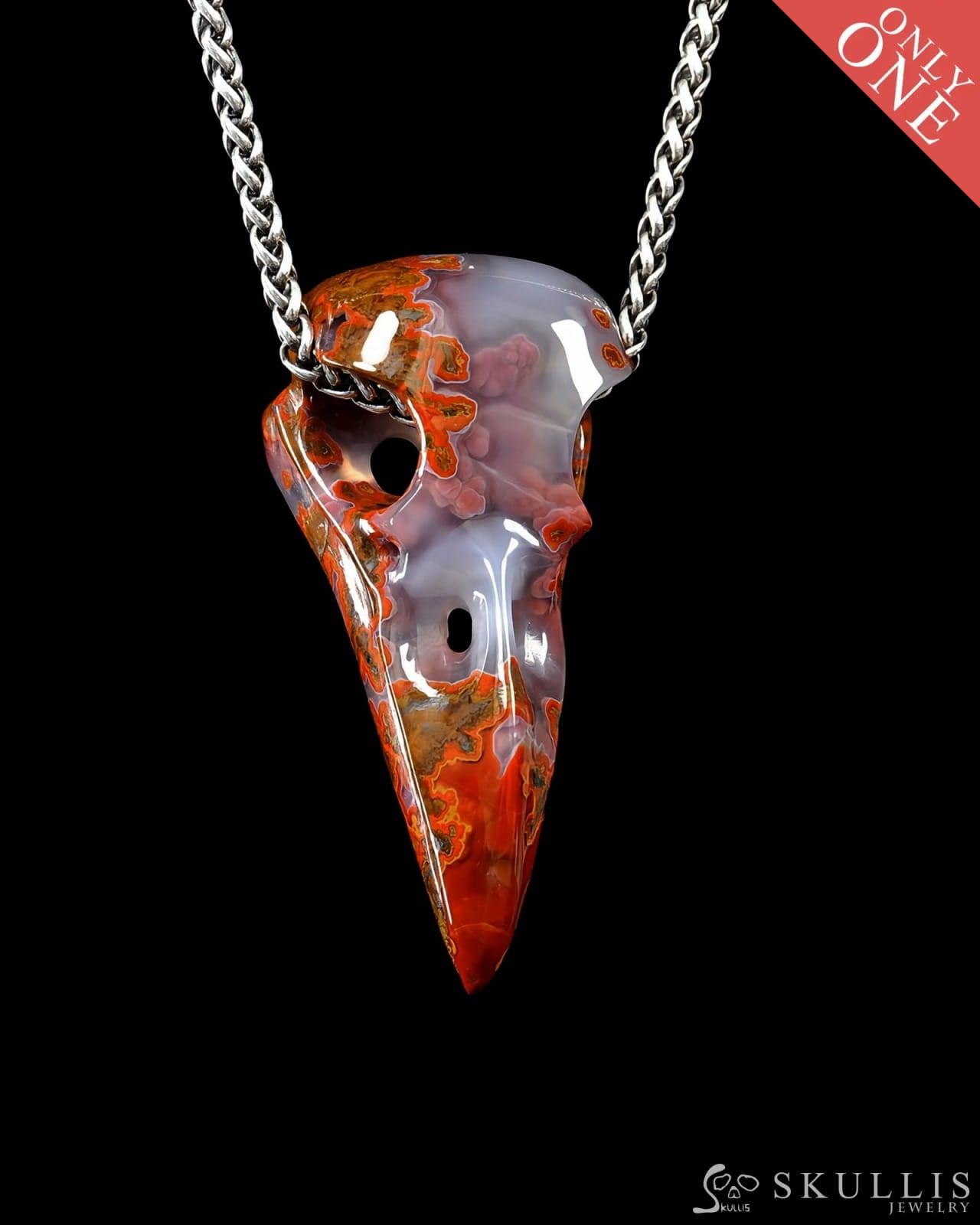 Gem Raven Skull Pendant Necklace of Empire Red Agate Crystal Raven Pendant - ZR19500388 Skull Pendants