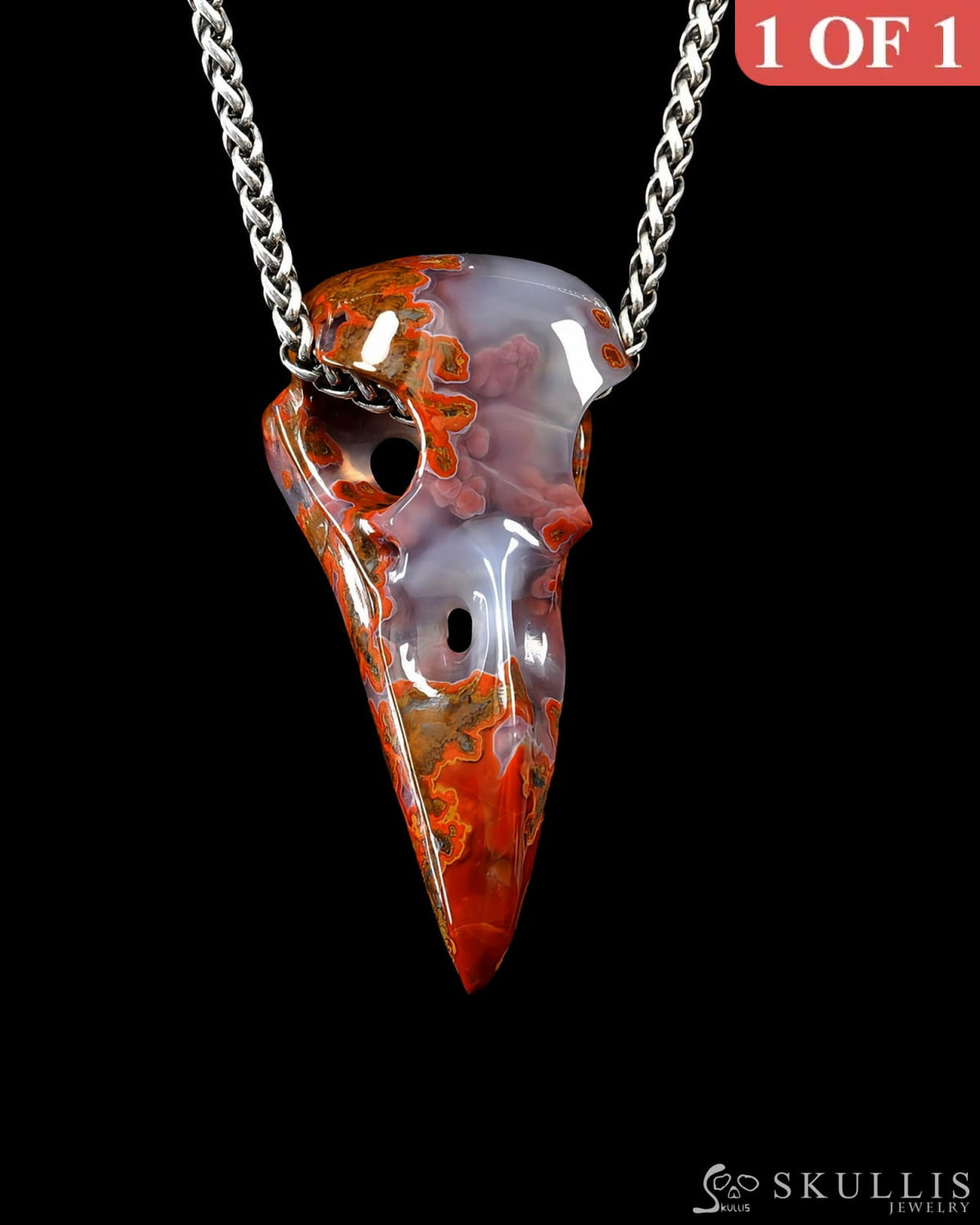 Gem Raven Skull Pendant Necklace of Empire Red Agate Crystal Raven Pendant - ZR19500388 Skull Pendants