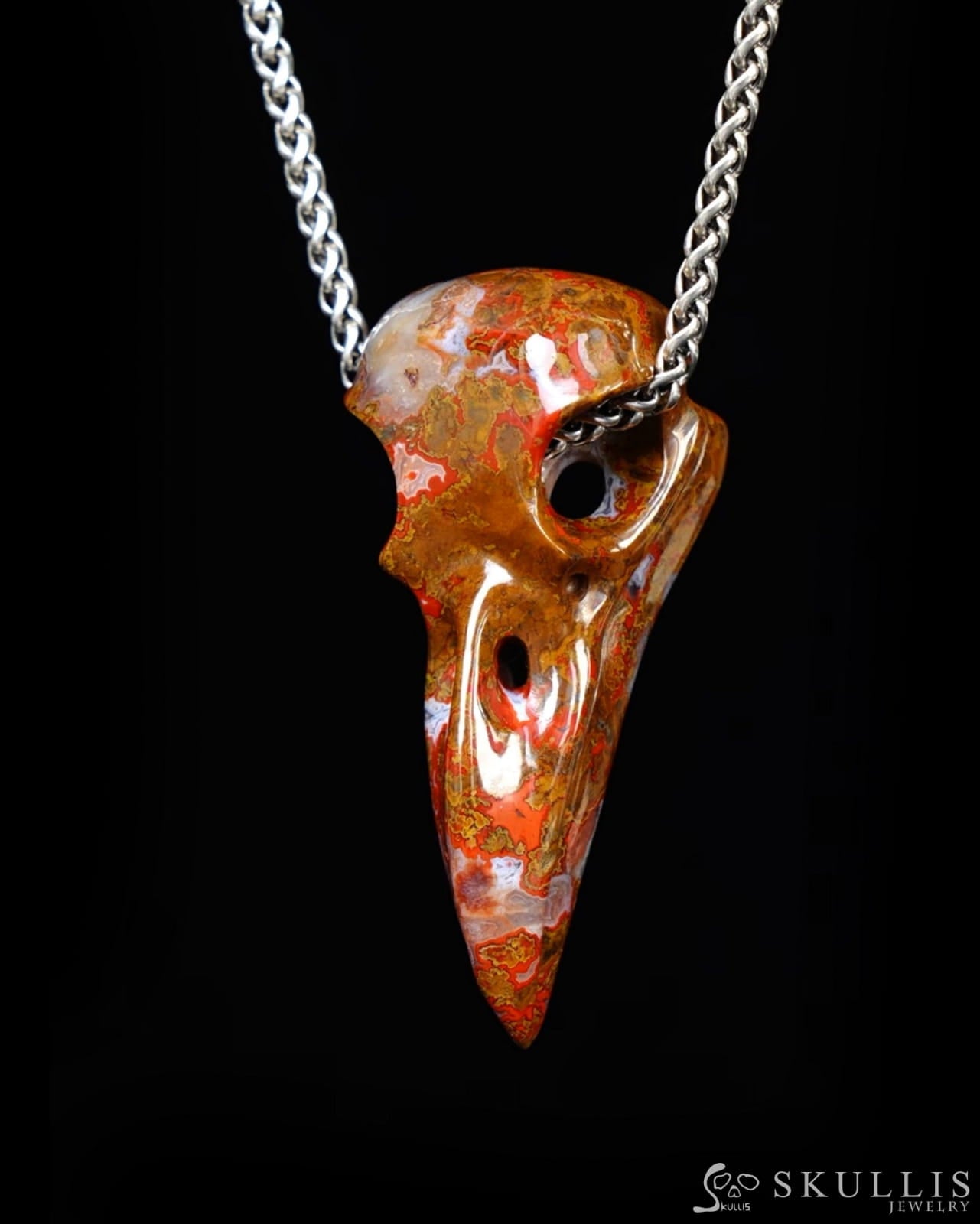 Gem Raven Skull Pendant Necklace of Agate Crystal Raven Pendant - ZR19500392 Skull Pendants