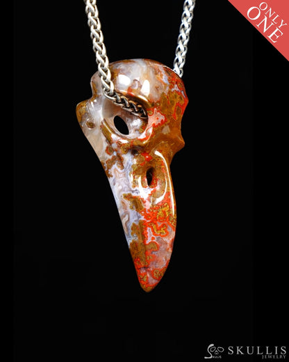 Gem Raven Skull Pendant Necklace of Agate Crystal Raven Pendant - ZR19500392 Skull Pendants