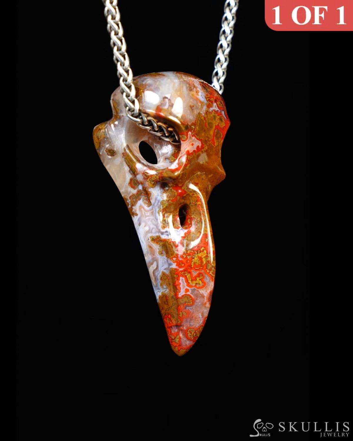Gem Raven Skull Pendant Necklace of Agate Crystal Raven Pendant - ZR19500392 Skull Pendants