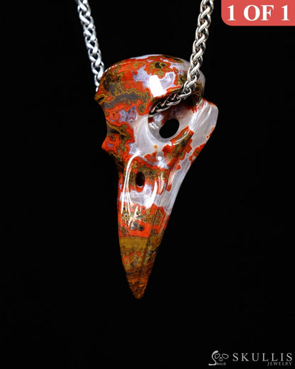 Gem Raven Skull Pendant Necklace of Agate Crystal Raven Pendant - ZR19500393 Skull Pendants