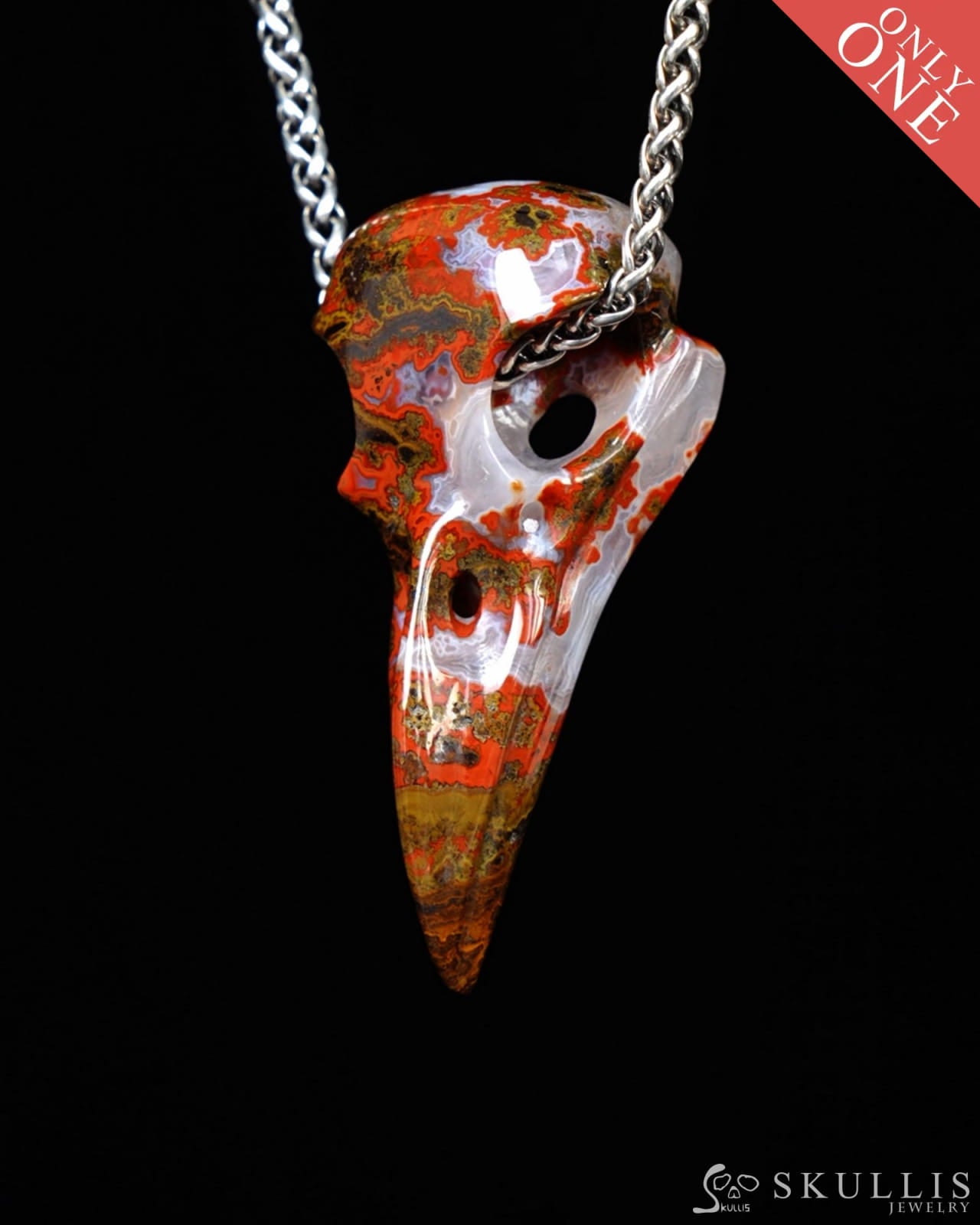 Gem Raven Skull Pendant Necklace of Agate Crystal Raven Pendant - ZR19500393 Skull Pendants