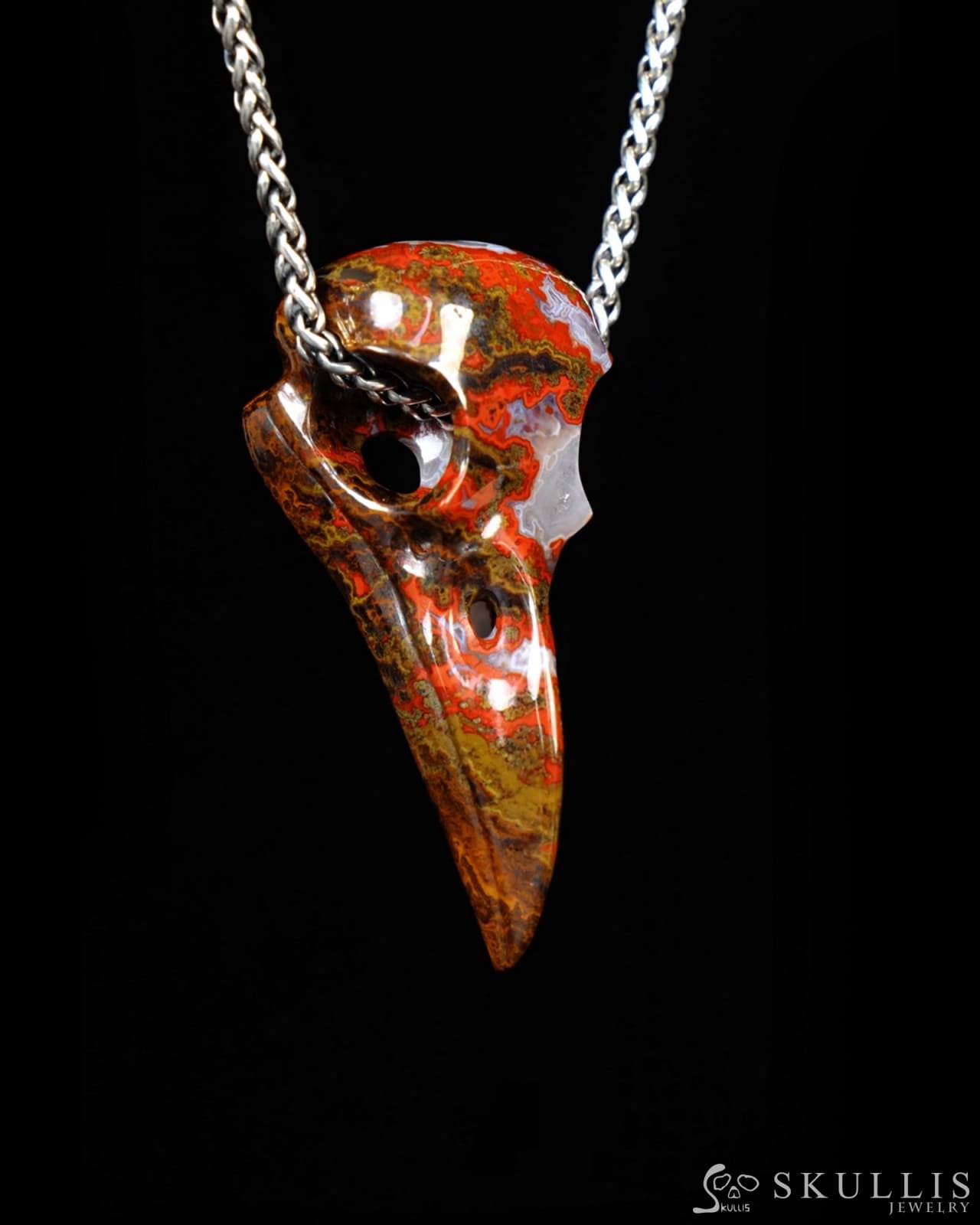 Gem Raven Skull Pendant Necklace of Agate Crystal Raven Pendant - ZR19500393 Skull Pendants