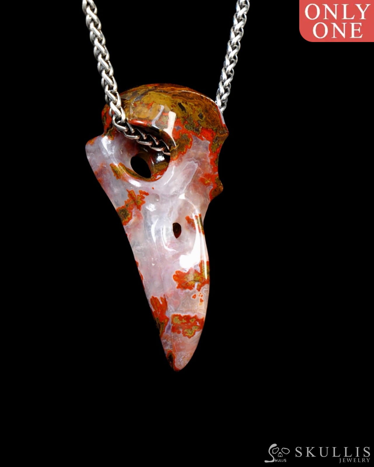 Gem Raven Skull Pendant Necklace of Agate Crystal Raven Pendant - ZR19500394 Skull Pendants