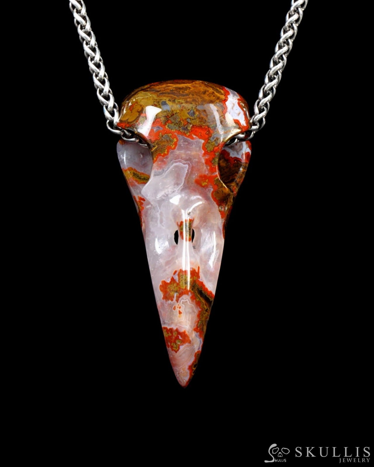 Gem Raven Skull Pendant Necklace of Agate Crystal Raven Pendant - ZR19500394 Skull Pendants