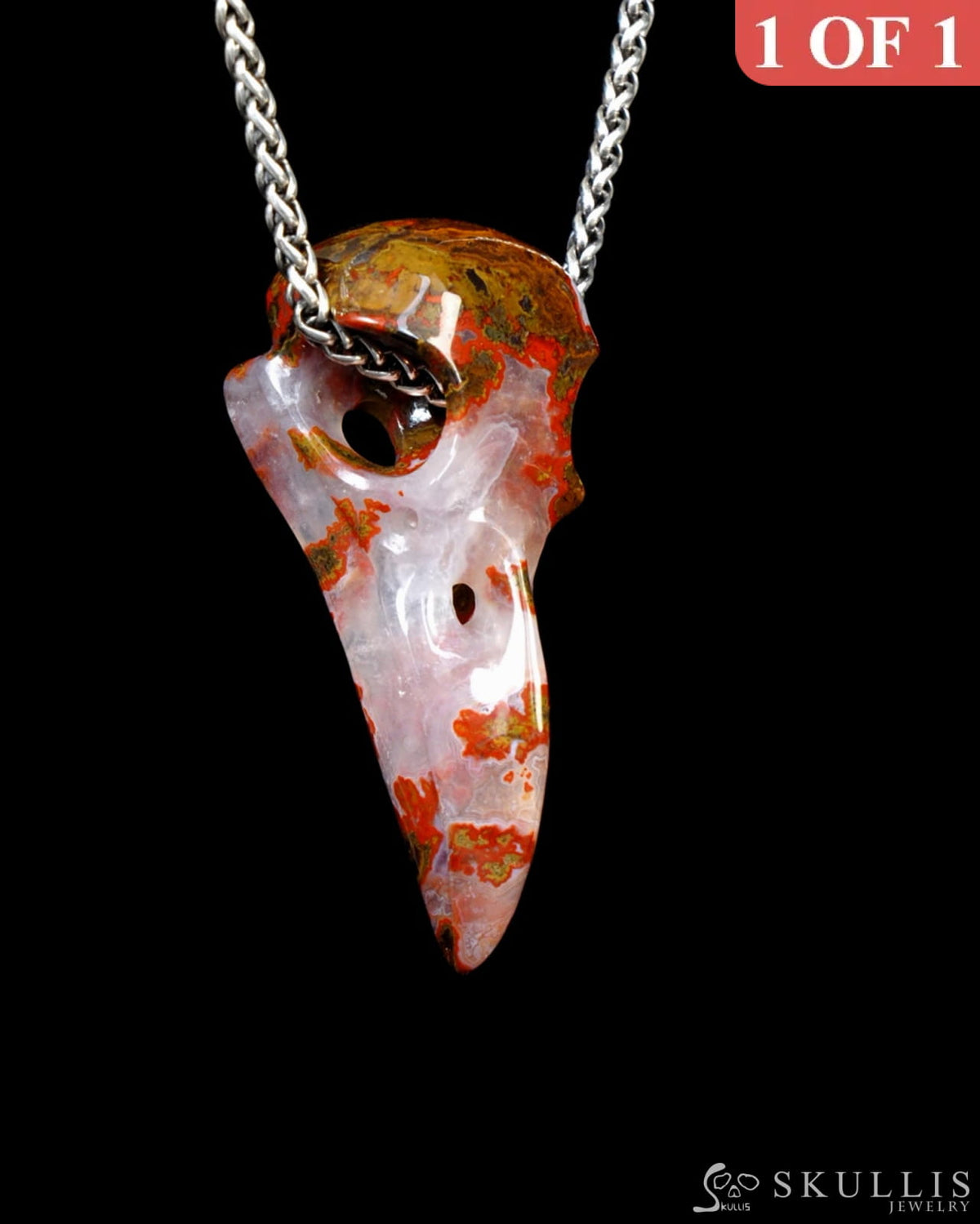 Gem Raven Skull Pendant Necklace of Agate Crystal Raven Pendant - ZR19500394 Skull Pendants