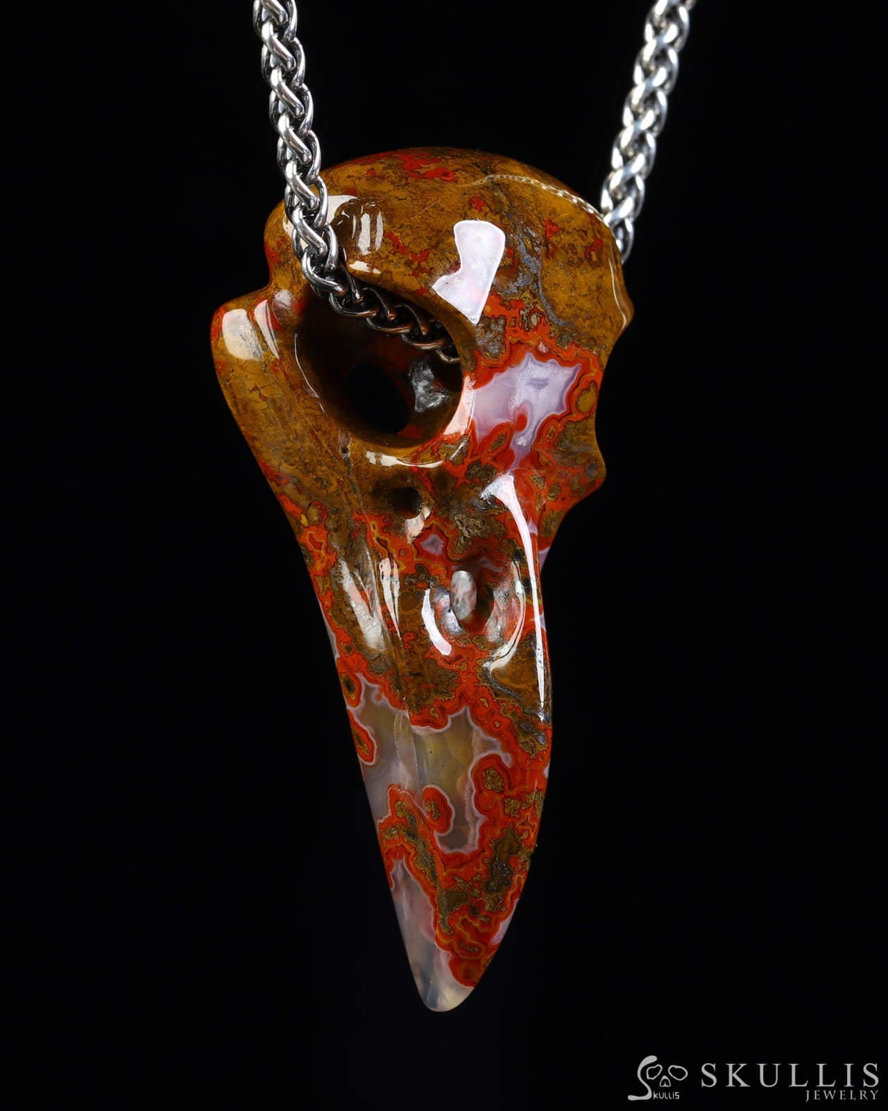 Gem Raven Skull Pendant Necklace of Agate Crystal Raven Pendant - ZR19800570 Skull Pendants
