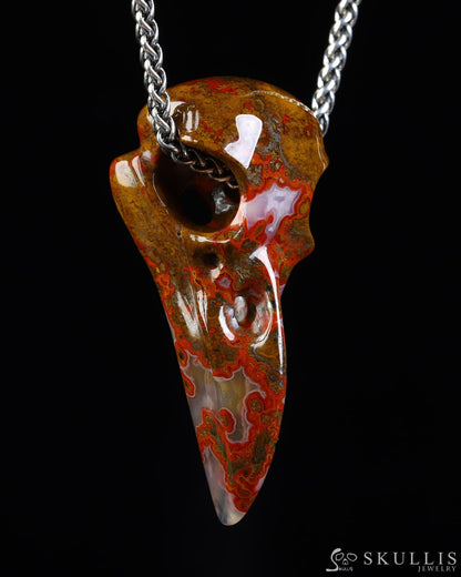 Gem Raven Skull Pendant Necklace of Agate Crystal Raven Pendant - ZR19800570 Skull Pendants