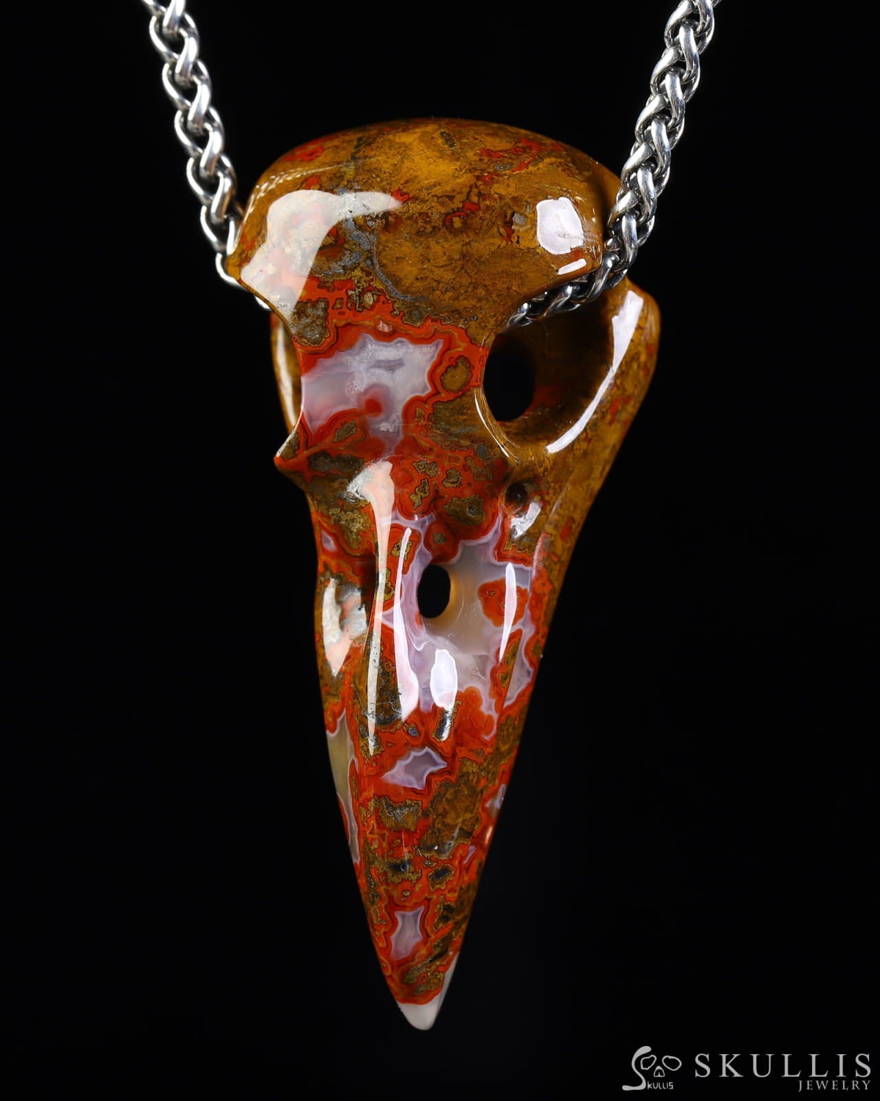Gem Raven Skull Pendant Necklace of Agate Crystal Raven Pendant - ZR19800570 Skull Pendants