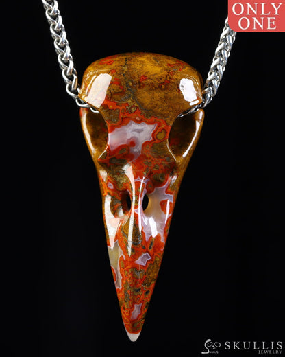 Gem Raven Skull Pendant Necklace of Agate Crystal Raven Pendant - ZR19800570 Skull Pendants