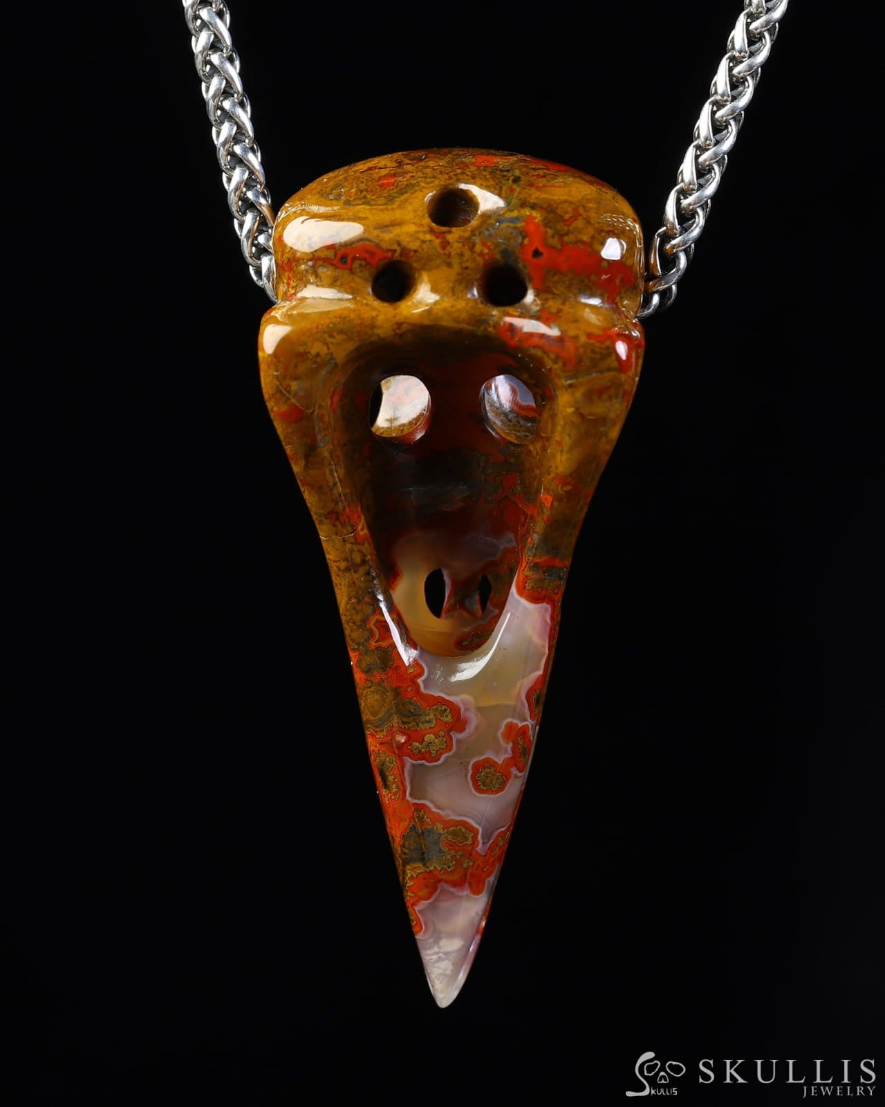 Gem Raven Skull Pendant Necklace of Agate Crystal Raven Pendant - ZR19800570 Skull Pendants