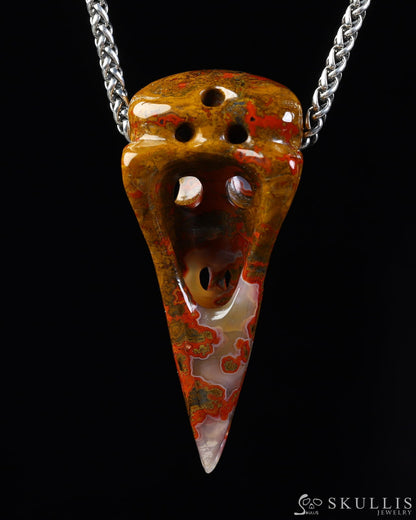 Gem Raven Skull Pendant Necklace of Agate Crystal Raven Pendant - ZR19800570 Skull Pendants