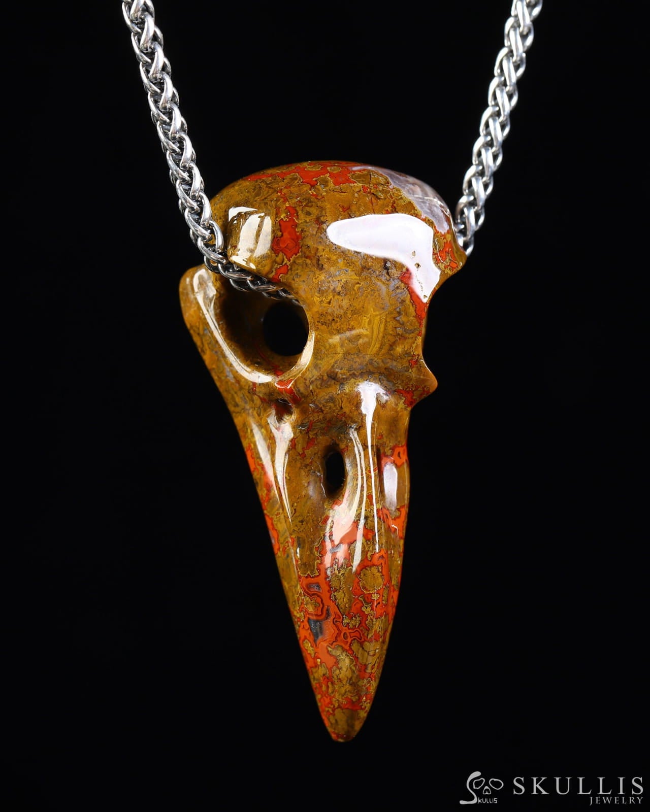 Gem Raven Skull Pendant Necklace of Agate Crystal Raven Pendant - ZR19800571 Skull Pendants