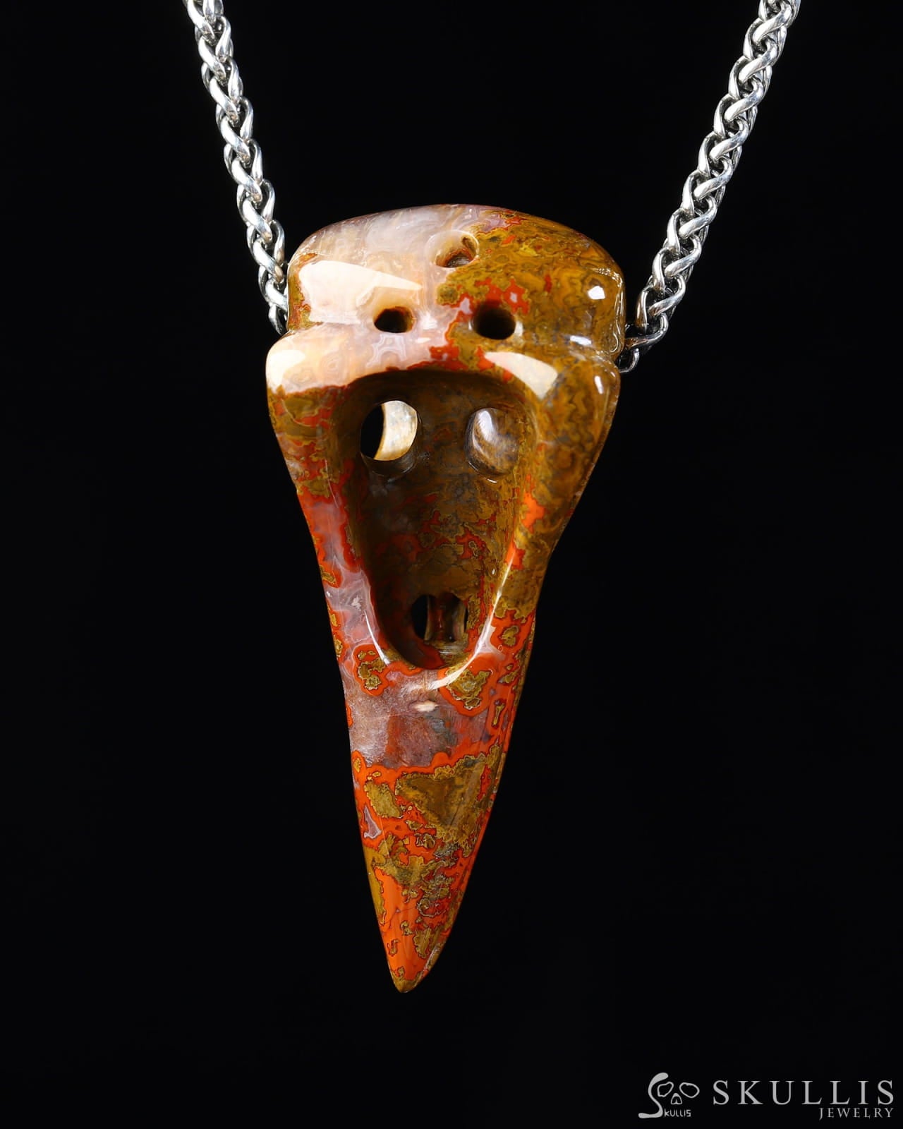 Gem Raven Skull Pendant Necklace of Agate Crystal Raven Pendant - ZR19800571 Skull Pendants
