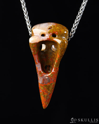 Gem Raven Skull Pendant Necklace of Agate Crystal Raven Pendant - ZR19800571 Skull Pendants