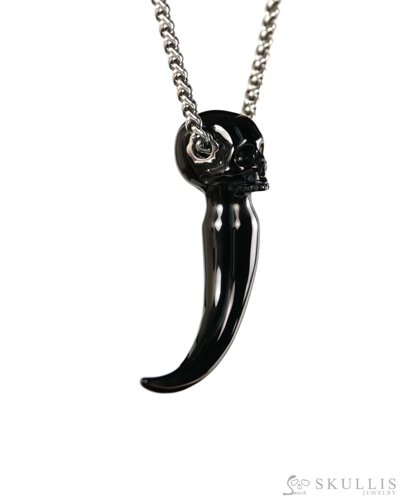 Dragon Tooth Skull Pendant - Gem Skull Pendant Necklace of Black Obsidian Carved Skull Necklace- 9900513 - Skull