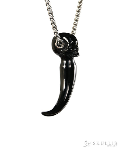 Dragon Tooth Skull Pendant - Gem Skull Pendant Necklace of Black Obsidian Carved Skull Necklace- 9900513 - Skull