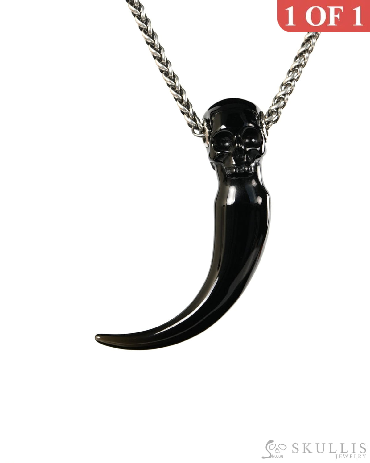 Dragon Tooth Skull Pendant - Gem Skull Pendant Necklace of Black Obsidian Carved Skull Necklace- 9900513 - Skull