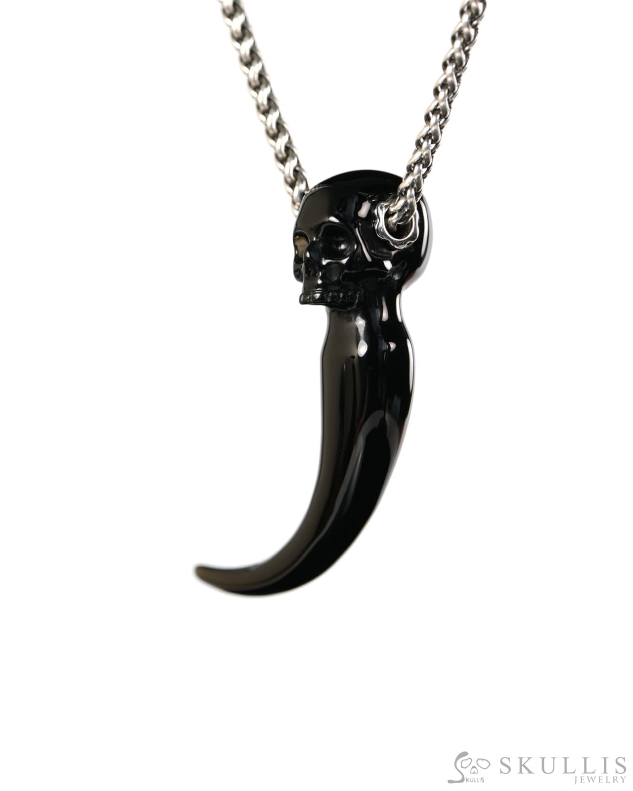 Dragon Tooth Skull Pendant - Gem Skull Pendant Necklace of Black Obsidian Carved Skull Necklace- 9900513 - Skull