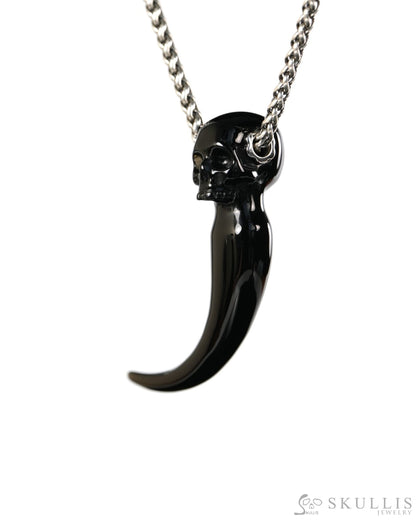 Dragon Tooth Skull Pendant - Gem Skull Pendant Necklace of Black Obsidian Carved Skull Necklace- 9900513 - Skull