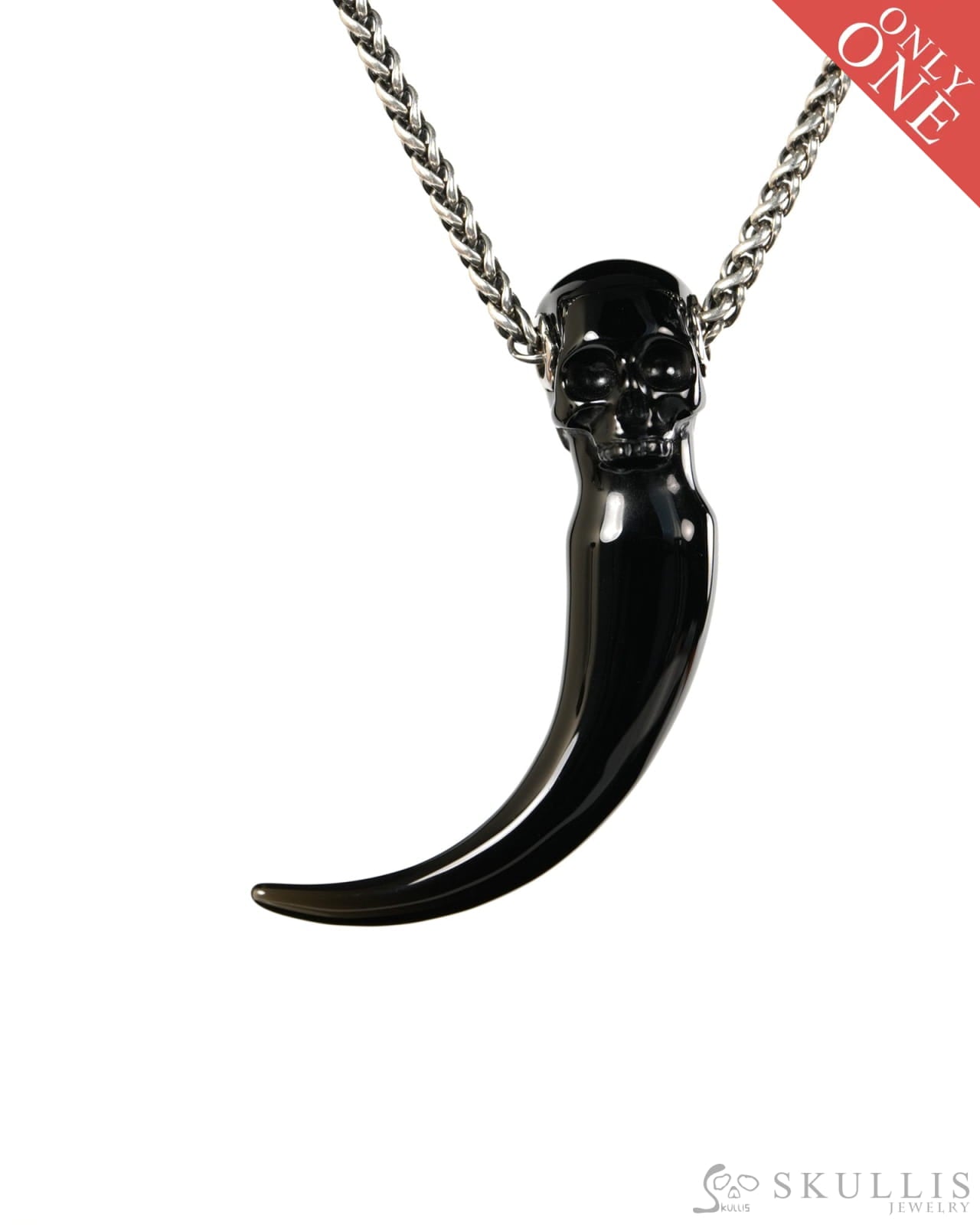 Dragon Tooth Skull Pendant - Gem Skull Pendant Necklace of Black Obsidian Carved Skull Necklace- 9900513 - Skull
