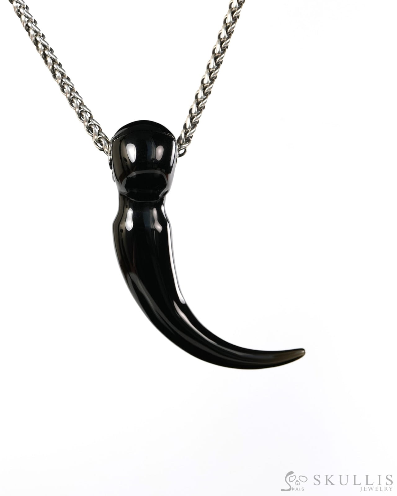Dragon Tooth Skull Pendant - Gem Skull Pendant Necklace of Black Obsidian Carved Skull Necklace- 9900513 - Skull