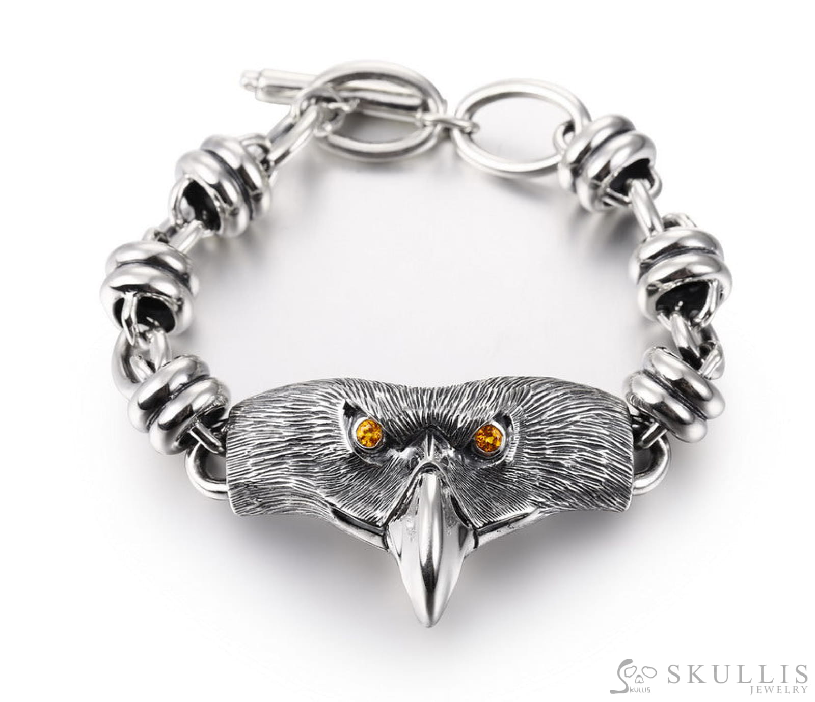 Gem Skulls Bracelet With Granet - Eye Eagle Loop Chain In 925 Sterling Silver Skull Bracelets