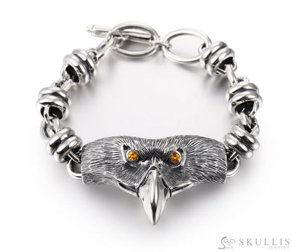 Gem Skulls Bracelet With Granet - Eye Eagle Loop Chain In 925 Sterling Silver Skull Bracelets