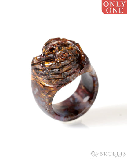 Gem Skull Ring of Pietersite Carved Skeletal Hands Skull US size 8 - 9800277 Skull Rings