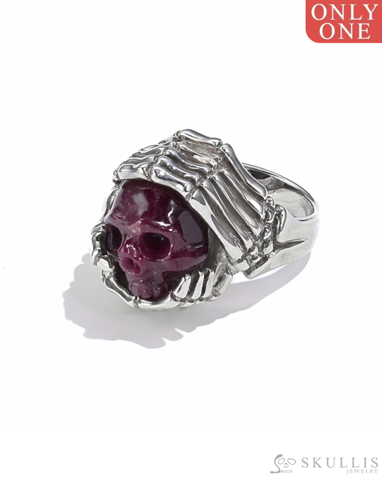 Gem Skull Ring Of Ruby Carved Skull In 925 Sterling Silver - 9500087（Us Size 6.5） Skull Rings