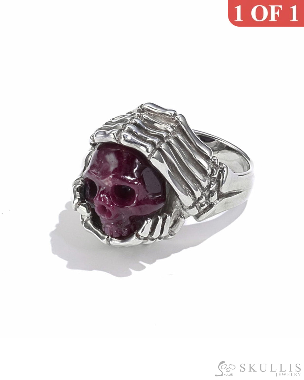 Gem Skull Ring Of Ruby Carved Skull In 925 Sterling Silver - 9500087（Us Size 6.5） Skull Rings