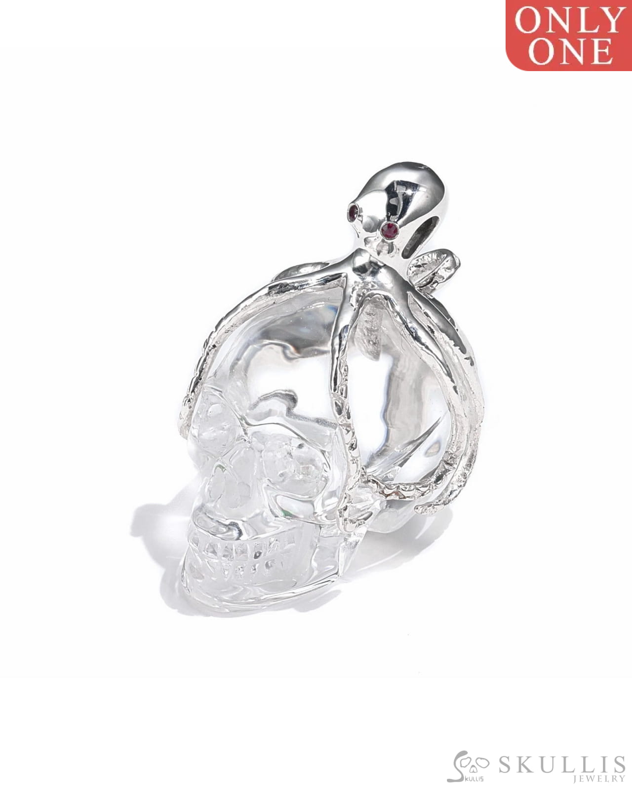 Gem Skull Pendant Necklace Of Amethyst Crystal Carved Skull With Detachable Silver Jaw In