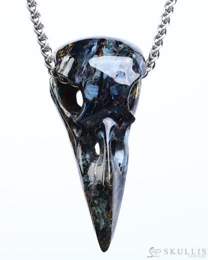 Gem Raven Skull Pendant Necklace of Pietersite Carved Raven Skull - ZR19800575 Skull Pendants