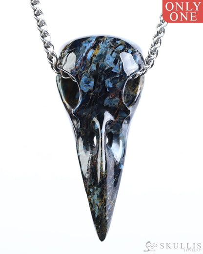Gem Raven Skull Pendant Necklace of Pietersite Carved Raven Skull - ZR19800575 Skull Pendants