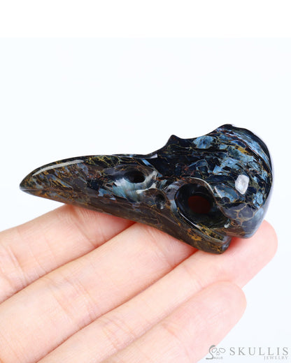 Gem Raven Skull Pendant Necklace of Pietersite Carved Raven Skull - ZR19800575 Skull Pendants