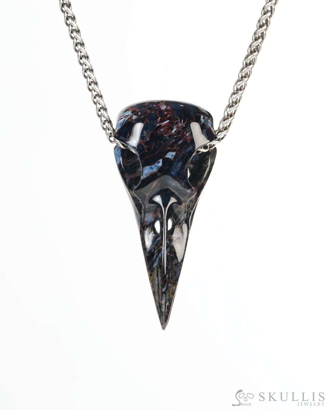 Gem Raven Skull Pendant Necklace of Pietersite Carved Raven Skull - ZR19900182 Skull Pendants